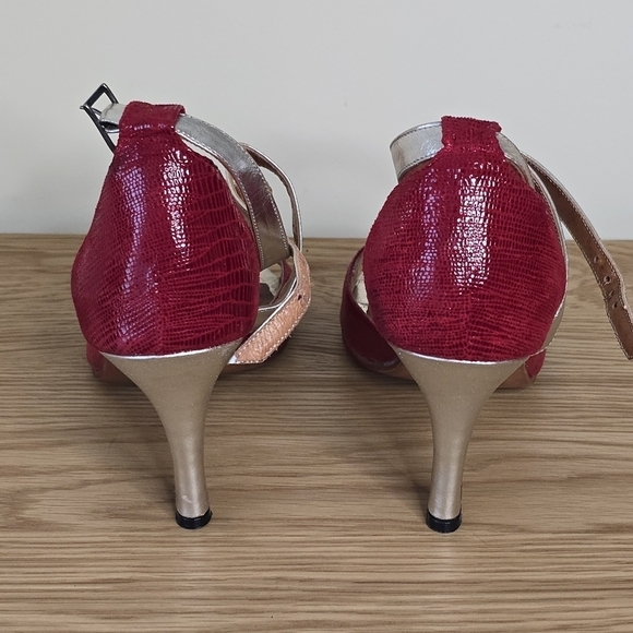 Las Marianas Argentine Tango Women’s Leather Red Champagne Dance Heels Size 10.5 - Picture 9 of 10